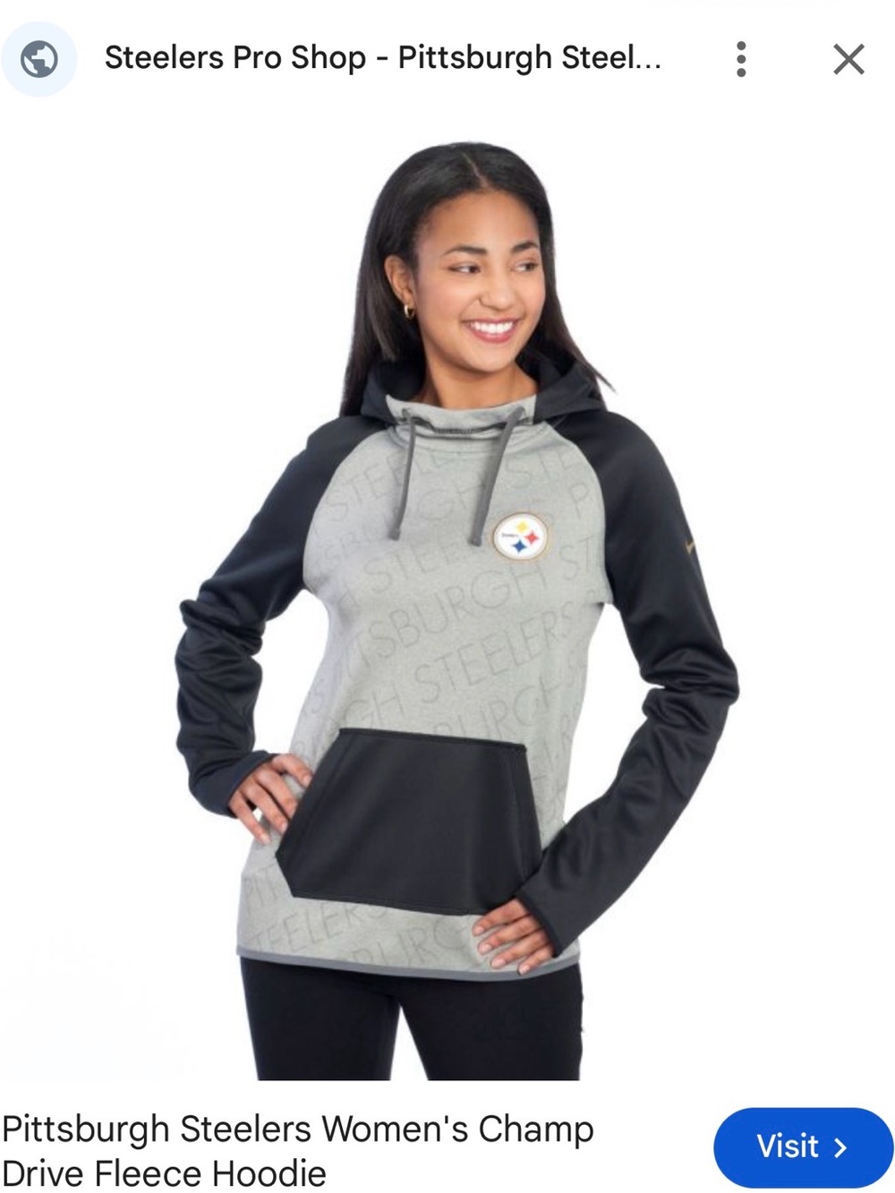 Nike Women's Grey and Black Pittsburgh Steelers Fleece Hoodie